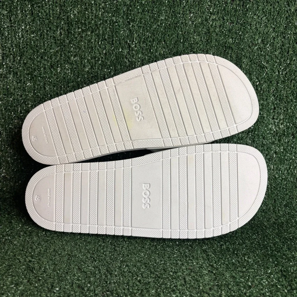 NEW‎ HUGO BOSS Aryeh Logo Pool Slides Beach Sandals White Black Mens Size 12